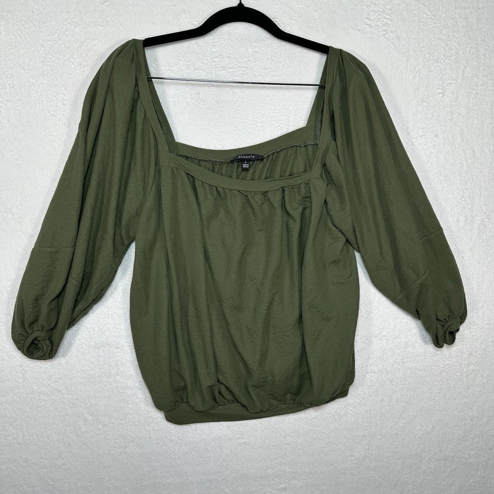 Stunn'd Womens Size Large  3/4 Sleeve Green Blouse‎ Preppy